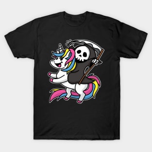 Death Riding Unicorn Cute but Scary Playful Kawaii Halloween T-Shirt